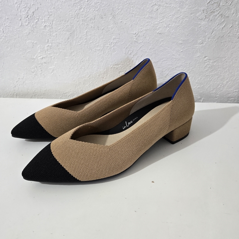 Rothy’s The High Point Wren Captoe Tan Black Heels Women's Size 10.5